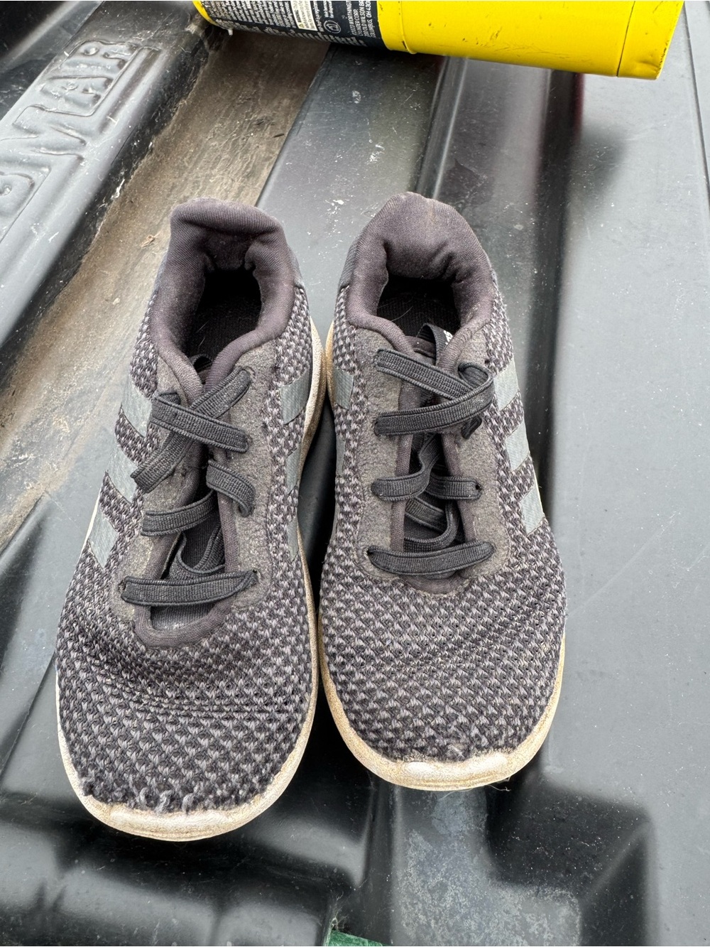 adidas Kids Black Knit Sneakers with Off-White Stripes